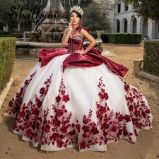 Ball Gown Quinceanera Dress One-Shoulder Appliques Cubic Floral Bow Back