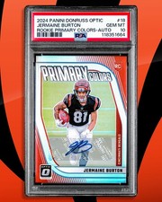 Jermaine Burton 2024 Donruss Optic Primary Colors Prizm Rookie Auto 79/99 PSA 10