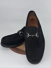 Gucci Men horsebit Loafers slipon US8 1/2D Black suede lug sole solid Gorgeous