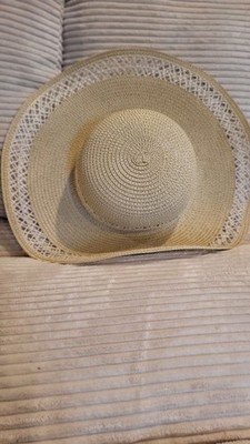 Beige Straw Wide Brim Sun Hat with Crochet Accents for Women Beach Travel