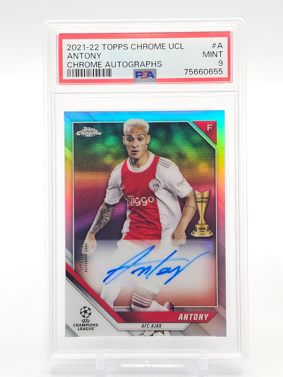 ANTONY 2021-22 TOPPS CHROME UCL SOCCER GOLD CUP AUTO #CA-A AFC AJAX PSA 9 Q0757 view 1