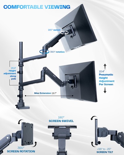 VIVO Pneumatic Arm Dual Ultrawide Monitor Desk Mount for Computer Screens to 49" - 第 5/8 張圖片