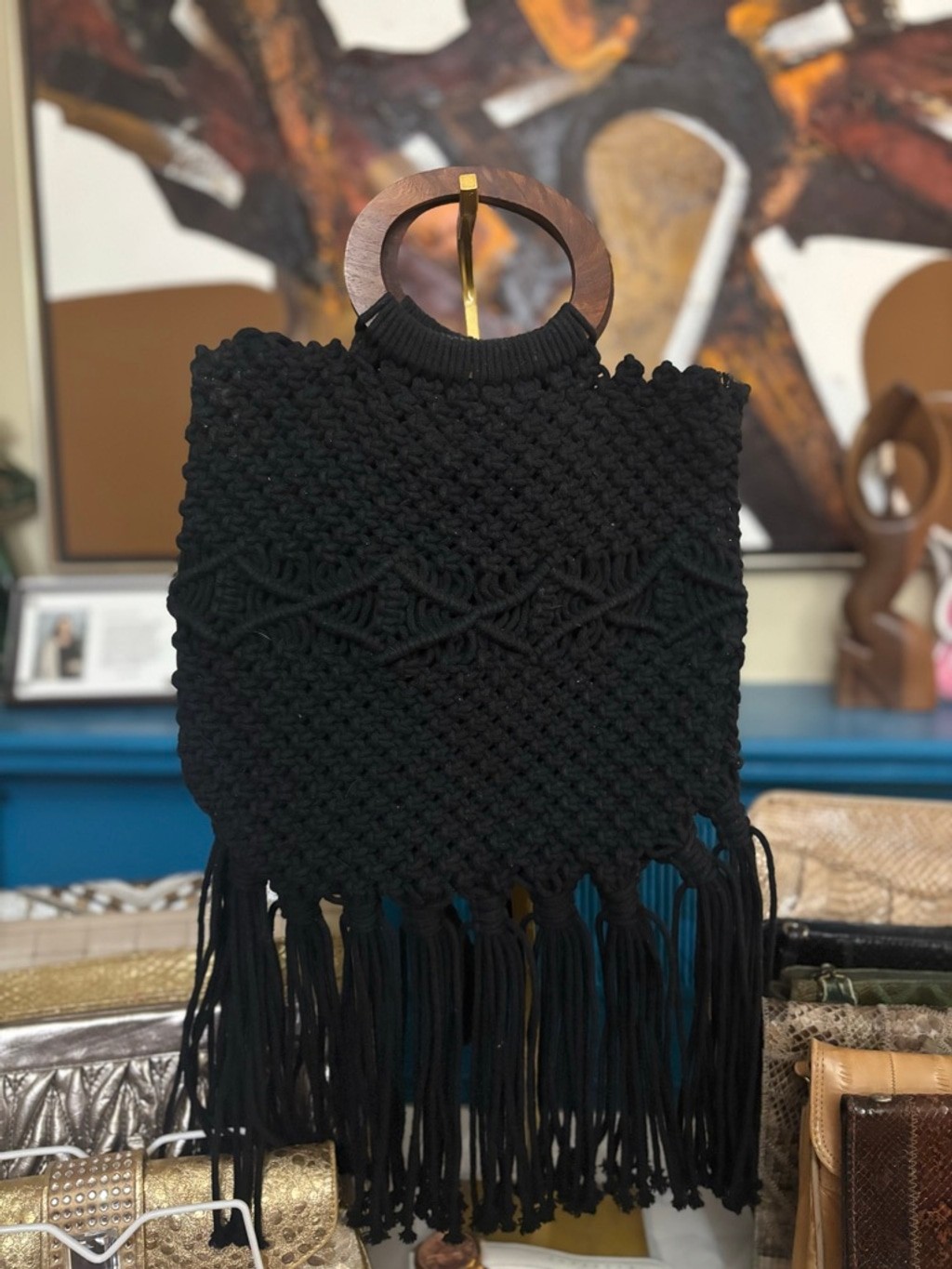 Danielle Nicole Black Macrame Crossbody Bag One S… - image 2