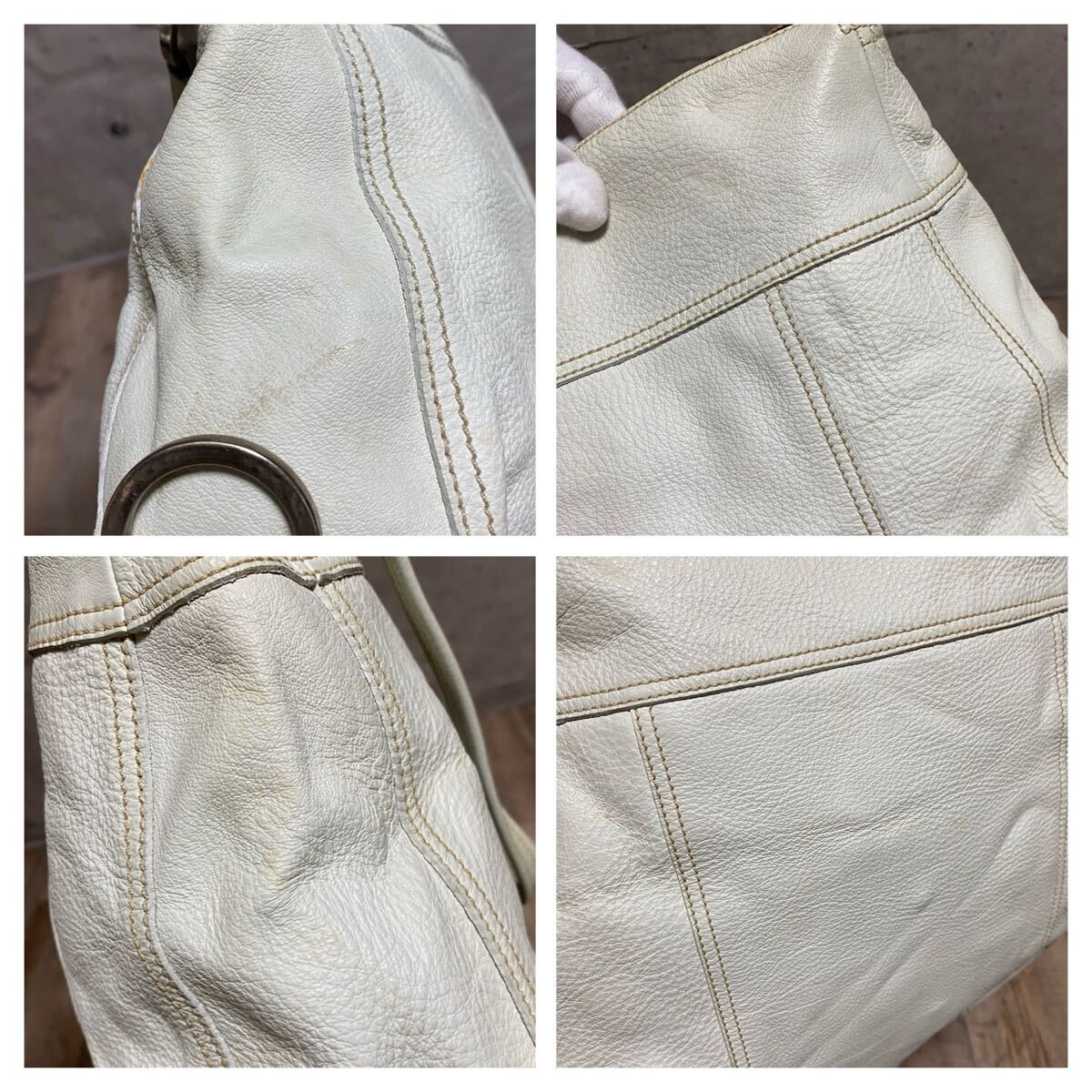 PRADA Logo Leather One Shoulder Bag White Off White Handbag Tote Bag Leather Ba thumbnail 8