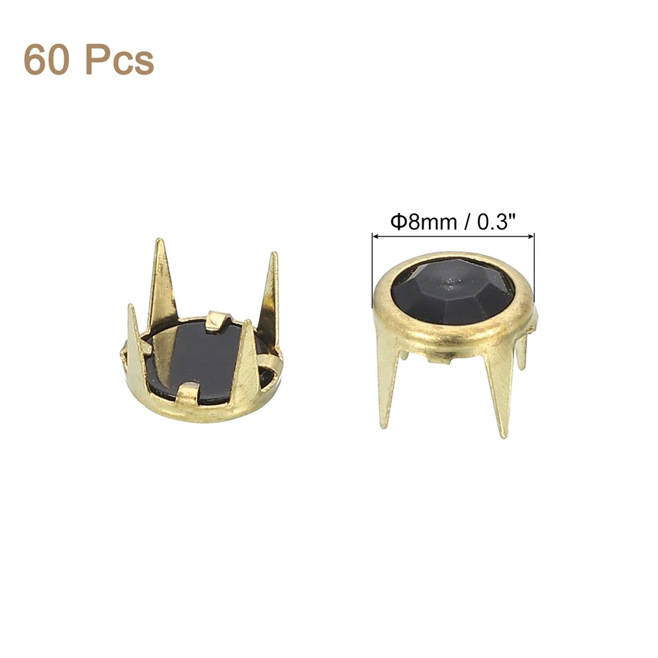 60 Pcs Rhinestone Studs, 8mm Round Rivets Claw Beads Nailhead, Gold/Black - Image 2 of 4