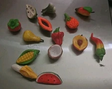 14 pc Assorted Handmade clay fruits and vegetables refrigerator magnets.