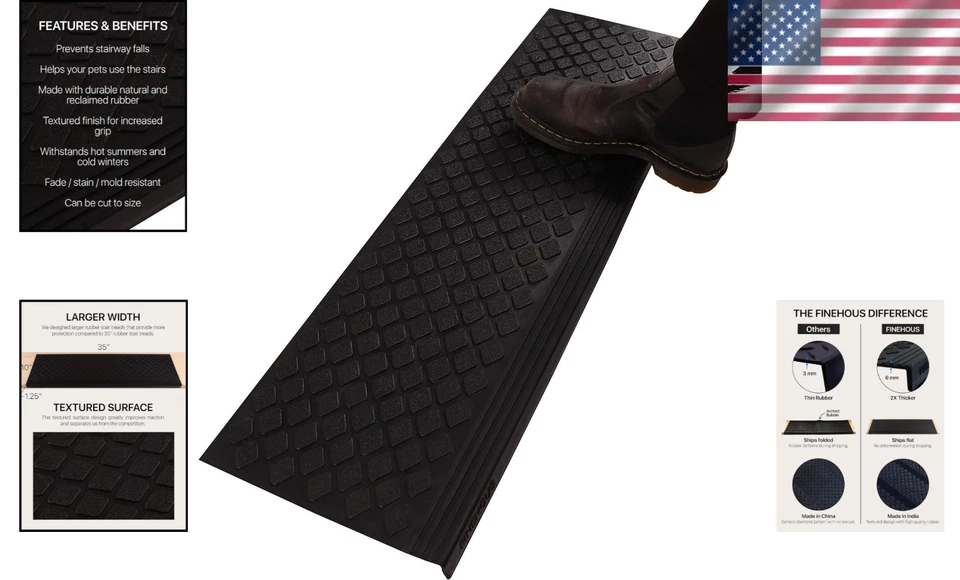 Robuste rutschfeste Gummi Treppenstufen 5er Pack 35”x10” für Sicherheit im Freien - Bild 2 von 4