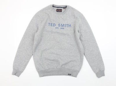 Ted Smith Herren Grau Pullover Sweatshirt M Rundhals Classic Logo
