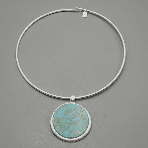 Robert Lee Morris Soho Turquoise Disc Pendant Statement Wire Collar Necklace