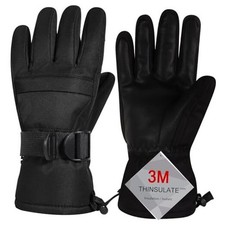 Ski Gloves, Warmest M Fit Kids11-15 Years and Women size S-M Full Black
