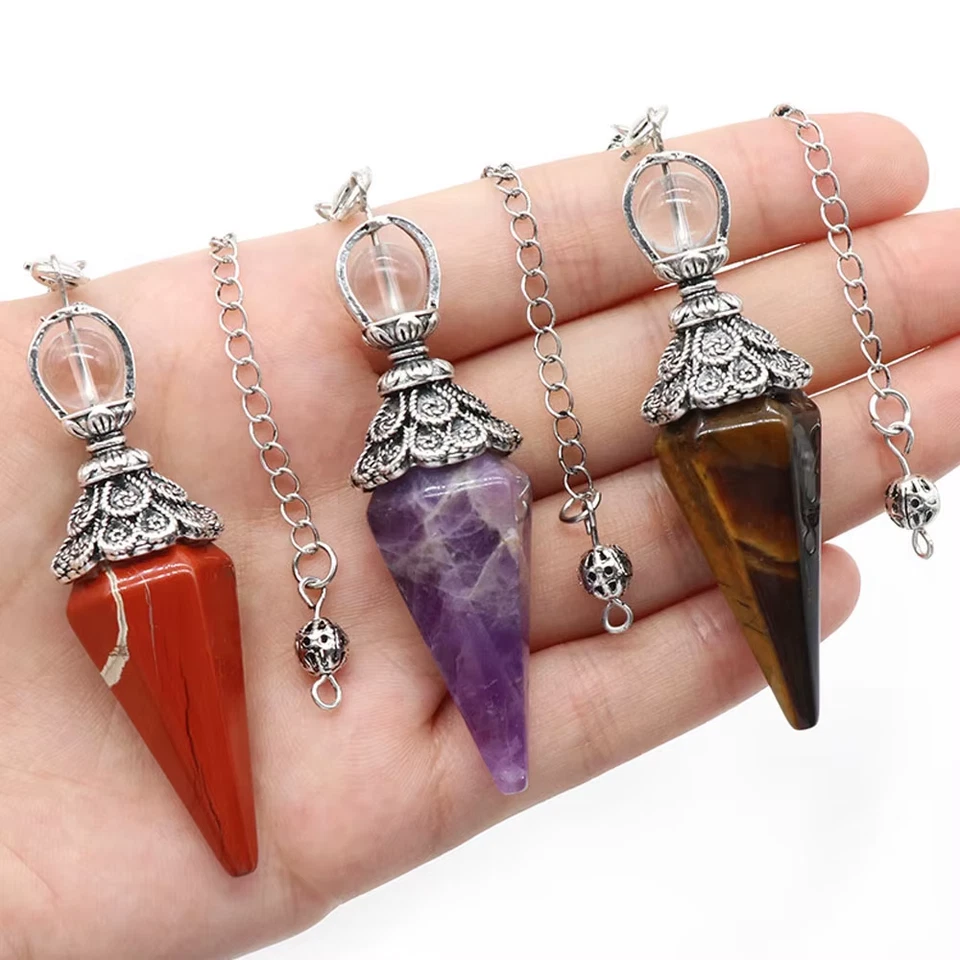 Naturstein Kristall Reiki Pendel Rosenquarz Amethyste Sechseckige Kegelform Char - Bild 4 von 4