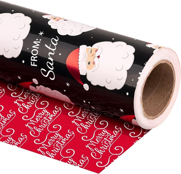 Weihnachtsgeschenkpapier Schwarz Wendbar 43,2Cm X 10M - Santa Merry Christmas-image