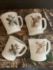 4/ Vtg  Fire King Milk Glass Game Birds Mallard Ring Neck Goose Coffee Mugs