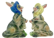 VINTAGE JAPAN ANTHROPOMORPHIC MOTHER KANGAROOS W/ BABIES SALT & PEPPER SHAKERS