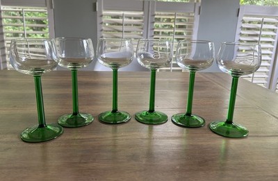 Vintage Luminarc Emerald Green Stemmed Wine Glasses France Set Of 6