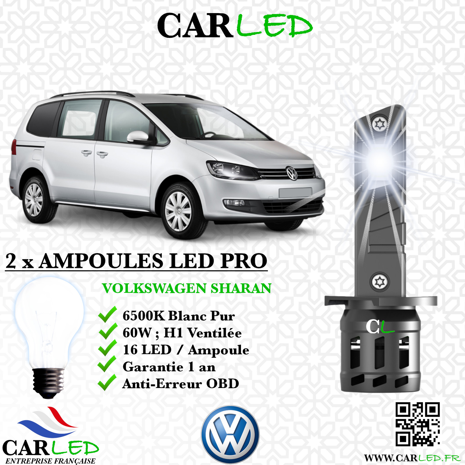 Kit ampoule LED Volkswagen Sharan pour remplacer l'éclairage jaune d'origine