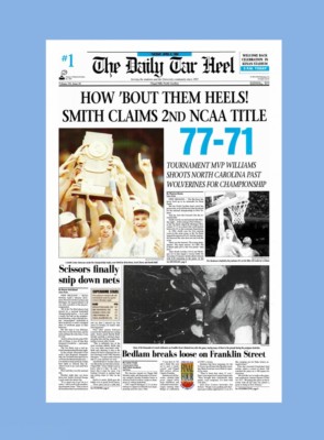 UNC TAR HEELS 1993 BASKETBALL CHAMPS MATTED PHOTO OF NEWSPAPER FRONT PAGE #2