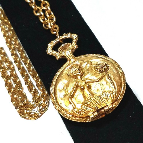 VIRGO Zodiac Locket Necklace Mirror Gold Plated Large Pocket Watch Type Vintage - Picture 4 of 11