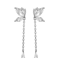 925 Sterling Silver CZ Butterfly Dangle Chain Stud Earrings for Women F7