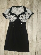 MILK MOON VINTAGE Dress Bodycon Wiggle Sleeve Black Polka Dot Size UK16