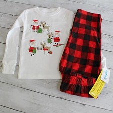 Carter's Boy's Fleece Pajama Set Size 2T Red Buffalo Plaid Christmas Santa