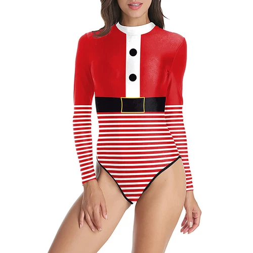 Christmas Swimwear Long Sleeve Jumpsuit Costume One-Piece Swimsuit Holiday Women - Bild 13 von 21