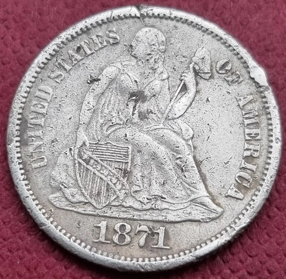 1871 S Seated Liberty Dime 10c Better Grade XF + Details