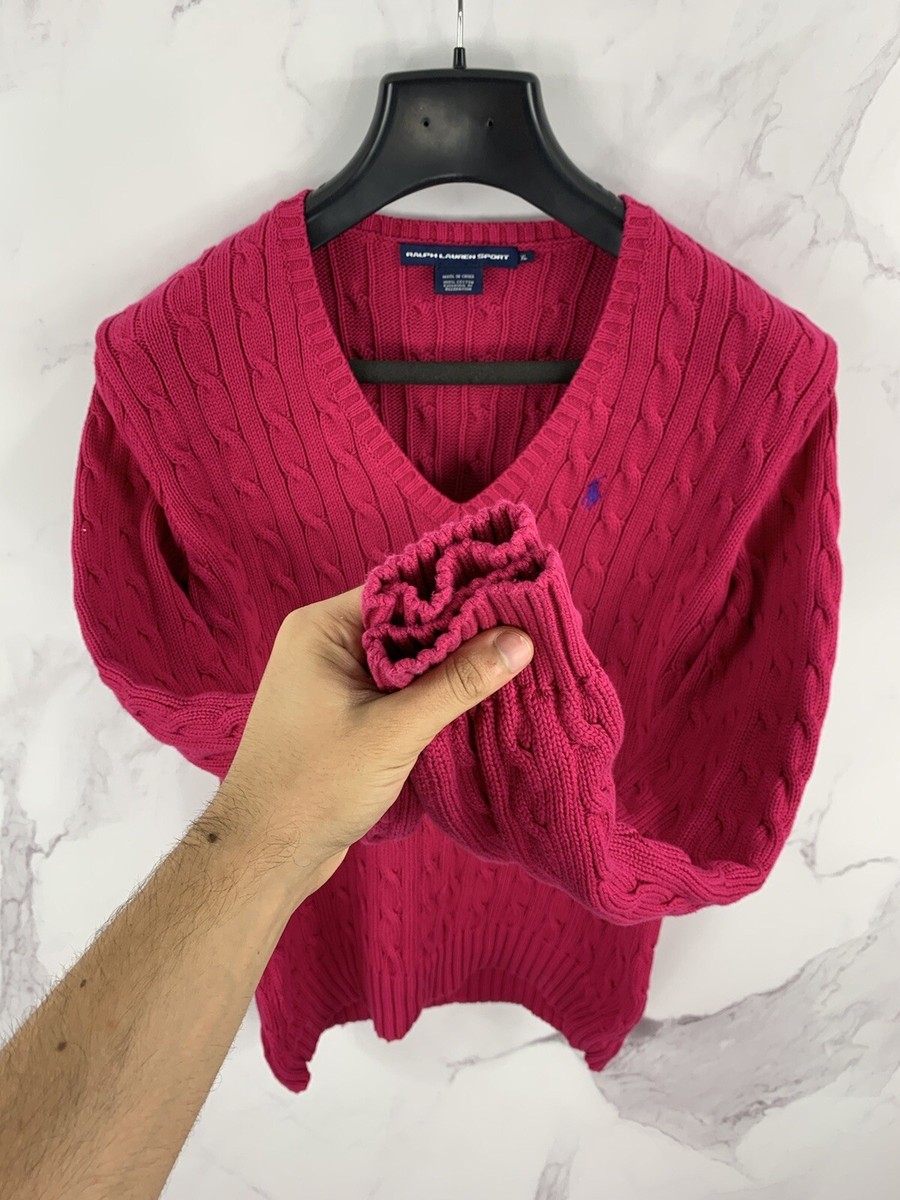 Vintage Ralph Lauren Sport Cable-Knit V-Neck Pullover/Jumper Size 