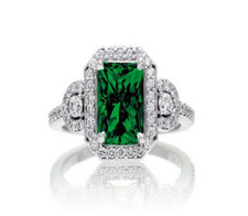 Lab-Created 2CT Emerald Cut Emerald  White Cubic Zirconia Halo Engagement Ring