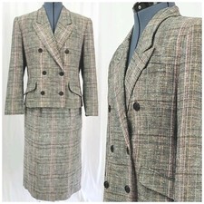 Vtg Cristina Black/White Plaid Doublebreasted Jacket  Skirt Suit Size 13/14