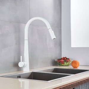 Commerical White Kitchen Faucet Single Kitchen Sink With Pull Down