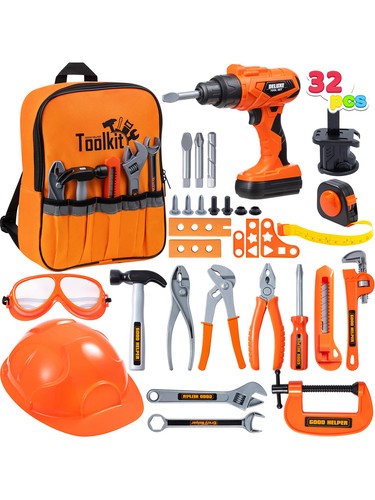 Syncfun 32 Pcs Tool Set, Pretend Play Tool Toys With Construction Backpack Costu
