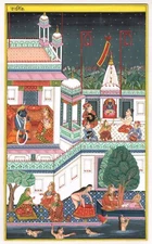 Barahmasa - Month Of Kartik Hand Miniature Indian Painting On Plate 6x10 Inches