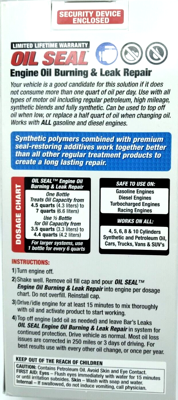 BAR'S LEAKS Oil Seal Engine Oil Burning & Leak Repair Oil Additive 16