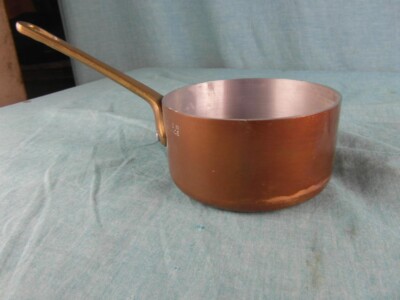 Stieltopf Kasserolle Kupfer Alu Griff Messing Topf Vintage Solide Rar France 1b3