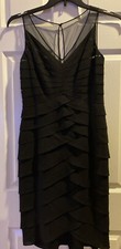 Adrianna Papell Tiered Ruffled Lined Cocktail Little Black Dress Womens 8