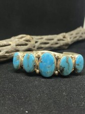 Native American Navajo King Man turquoise sterling silver cuff bracelet stamped