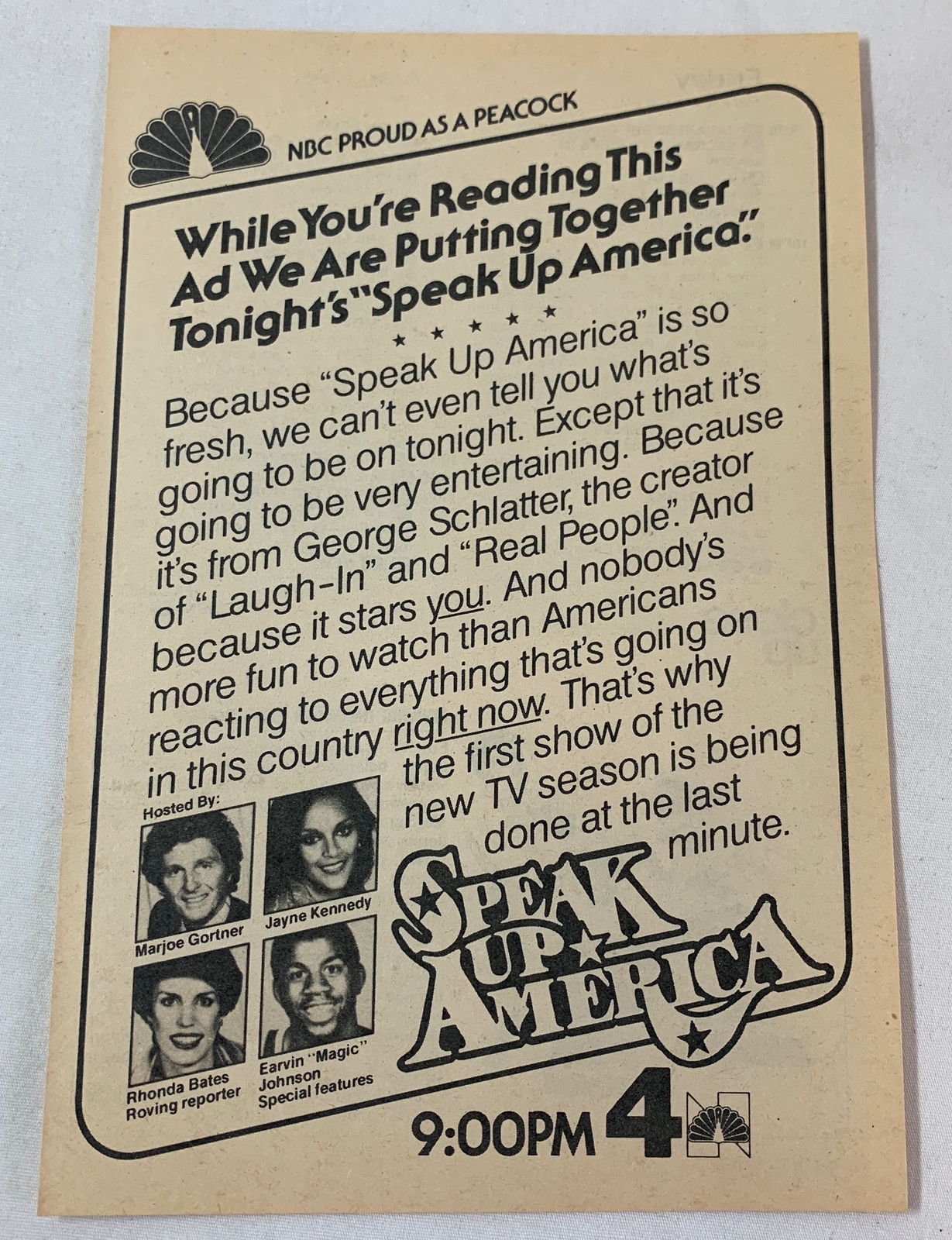 1980 NBC Speak Up America ad feat Marjoe Gortner Jayne Kennedy Magic Johnson