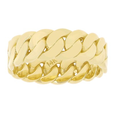 14k Yellow Gold Miami Cuban Ring Curb Link Band 6.7mm Ring Sizes 6-13