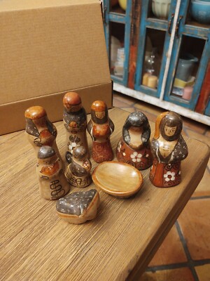 9 Piece Nativity Set Made In Mexico Signed J.I.  MEX
