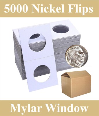 5000 2x2 Nickel Size Coin Flips Mylar Window Cardboard Archival Holders By HECO