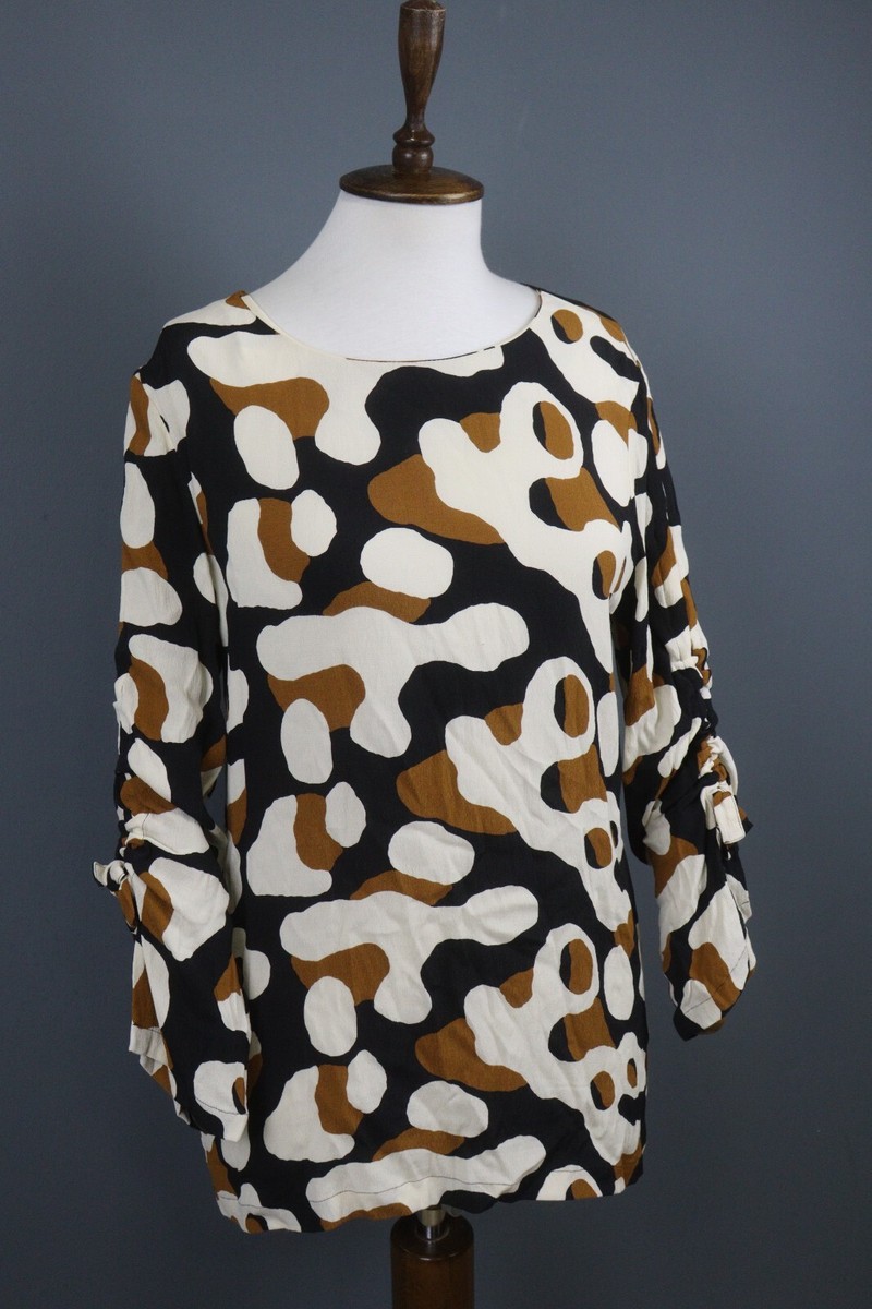 Marimekko Pauli Overprinted Crew Neck Long Sleeve Top Blouse Shirt