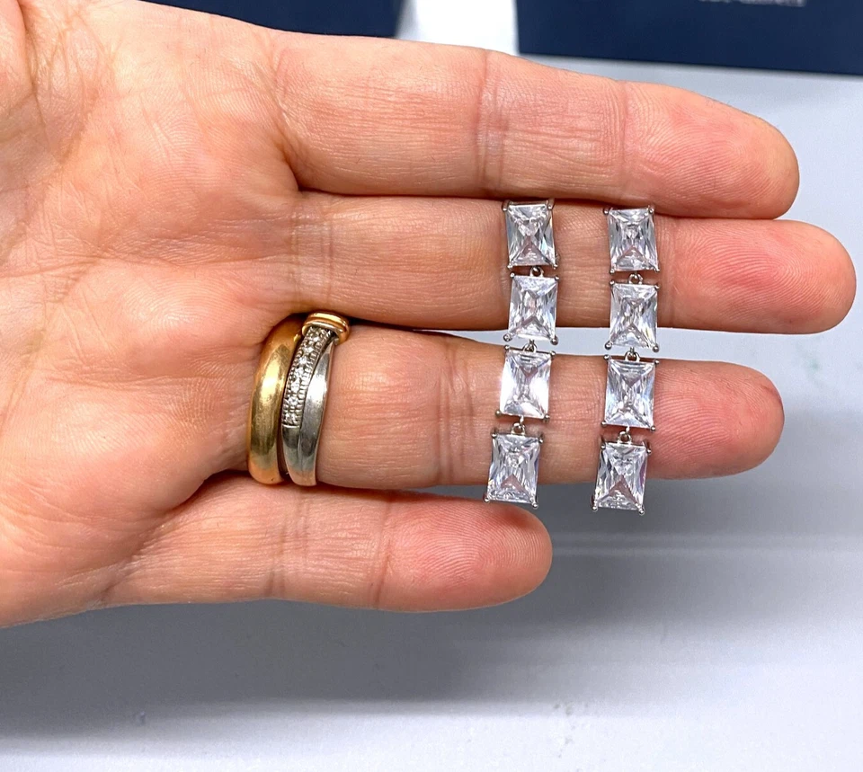 Orecchini Tennis Pendenti Accaio pl. oro Bianco 18K con Cristalli Zirconi S2/3 - Immagine 3 di 4