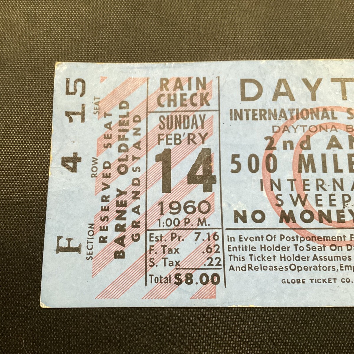 1960 Daytona 500 Ticket Stub Junior Johnson NASCAR Win Record 37