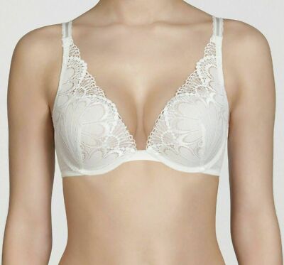 Wonderbra Refined Glamour Bra Size 32G Ivory Padded Push Up Plunge W02LN  New UK