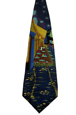 Van Gogh Sidewalk Cafe Hand Painted Men Silk Neck Tie Art Novelty  