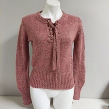 Love Tree Rose Pink Sweater Size S Lace Up Pu...