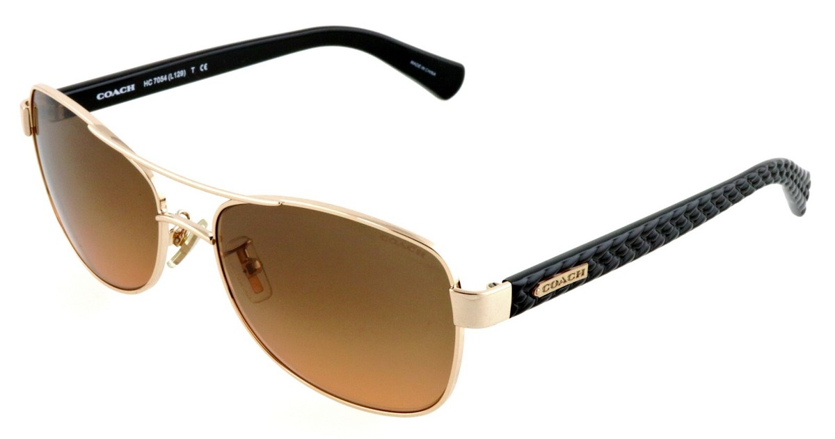 New COACH HC7054 922395 56mm Gold Black Aviator Sunglasses 