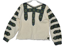 VINTAGE UKRAINIAN HAND STITCHED EMBROIDERED XS S VUSHUVANKA BLOUSE TOP LINEN