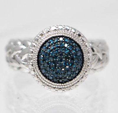 QVC Blue Affinity Diamond Ring Sterling Silver Woven Shank Size 9 NEW 925 JS